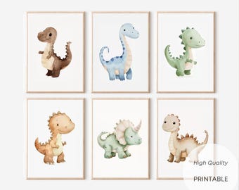 Dinosaur Nursery Prints Set of 6 Dino Wall Art Dino Nursery Decor Cute Dino Posters for Baby Boy Dino Themed Room Decor Digital Download