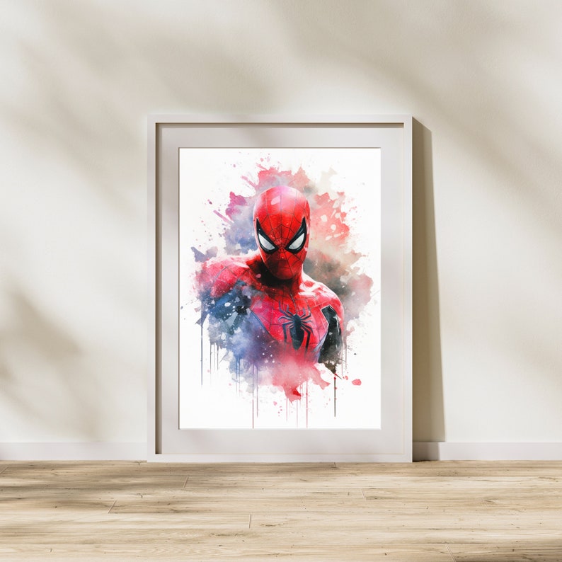 6 Superheros Poster Spiderman Marvel Poster Aquarelle Superhero Cadeau Marvel Chambre d'Enfant Décoration Murale image 2