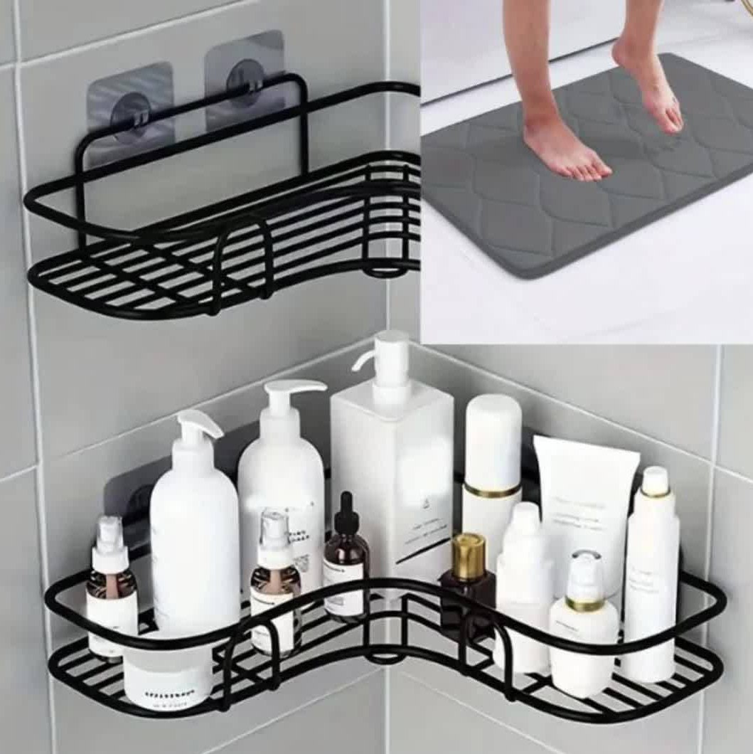 2-in-1 Corner Shower Caddy Bath Mat Combo 