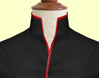 Jet Black Men&#39;s Shirt High Collar Shirt Karl Lagerfeld Inspired Chemise Homme Col Shirt Tall Neck Mandarin Collar High Band Collar Shirt