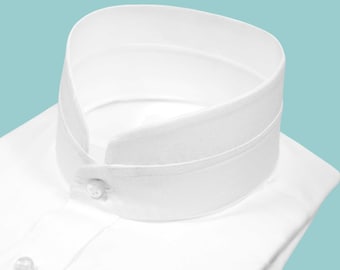 Irish Collarless Grandad Shirt/ Chinese Mandarin Collar Shirt/ Snow White, Milk White Color Mens High Banded Collar Shirt/ Grandfather Shirt