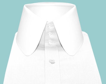 White Mens High Collar Shirt Penny Collar Shirt Round 3" Tall Neck 3 Collar Buttons, Peaky Blinders Shirt, 100% Cotton, Club Shelby Shirt