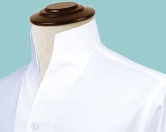 Solid White Men's Shirt High Collar Shirt Buttonless V Collar Shirt High Tall Neck Collar China High Band Collar Cotton Dress Shirt