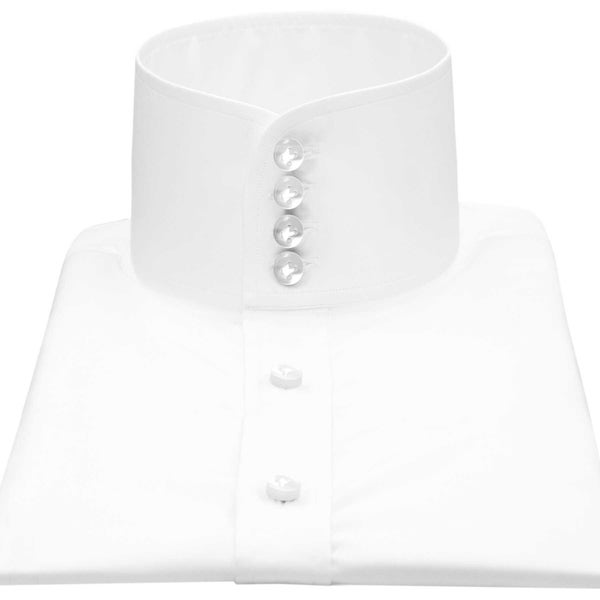 White Men Shirt Karl Lagerfeld Style Shirt 3" Collar 4 Buttons, High Stiff Neck Shirt High Band Grandad Collar, High China Mandarin Collar