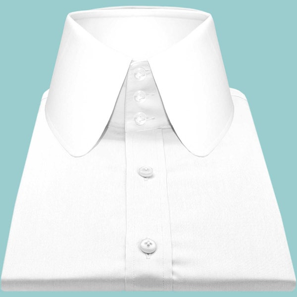 White Mens High Collar Shirt Penny Collar Shirt Round 3" Tall Neck 3 Collar Buttons, Peaky Blinders Shirt, 100% Cotton, Club Shelby Shirt