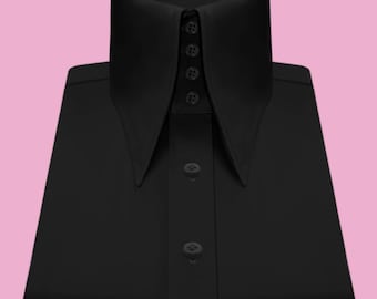 High Long Forword Pointed Black Shirt for Men Tall Neck Stiff Collar Shirt Large Collar Gangster Collar Vintage Karl lagerfeld Style Shirt