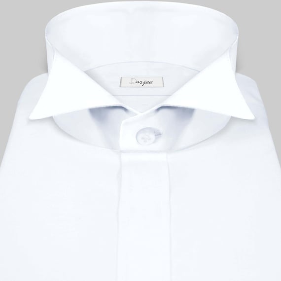 Men Wing Collar White Shirt For Wedding Party Wear Dress Shirt Vintage Band Grafton Collar Wing Bib Edwardian Pointed Collar Hidden Placket