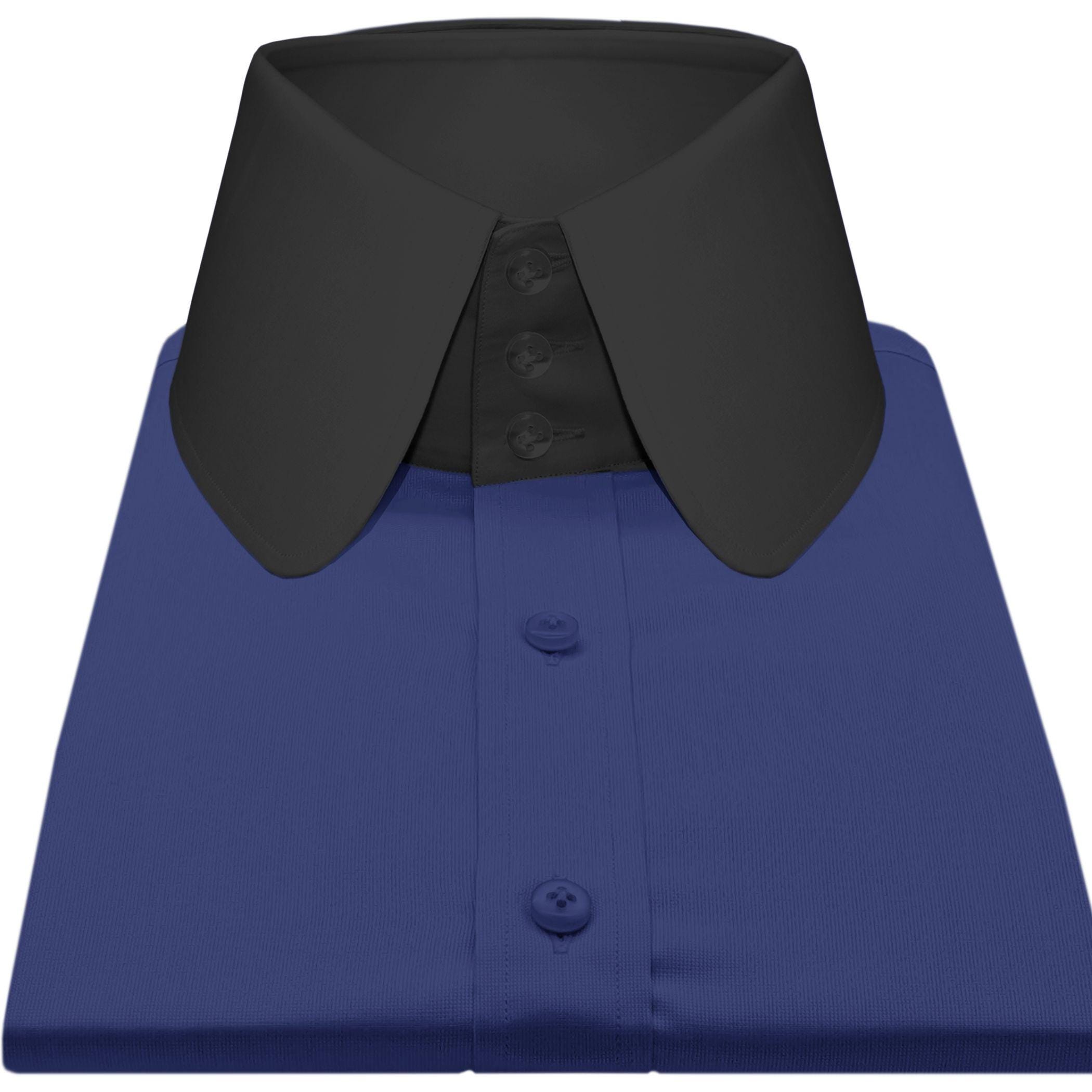 Navy Blue Men High Collar Shirt Penny Collar Shirt Round 3