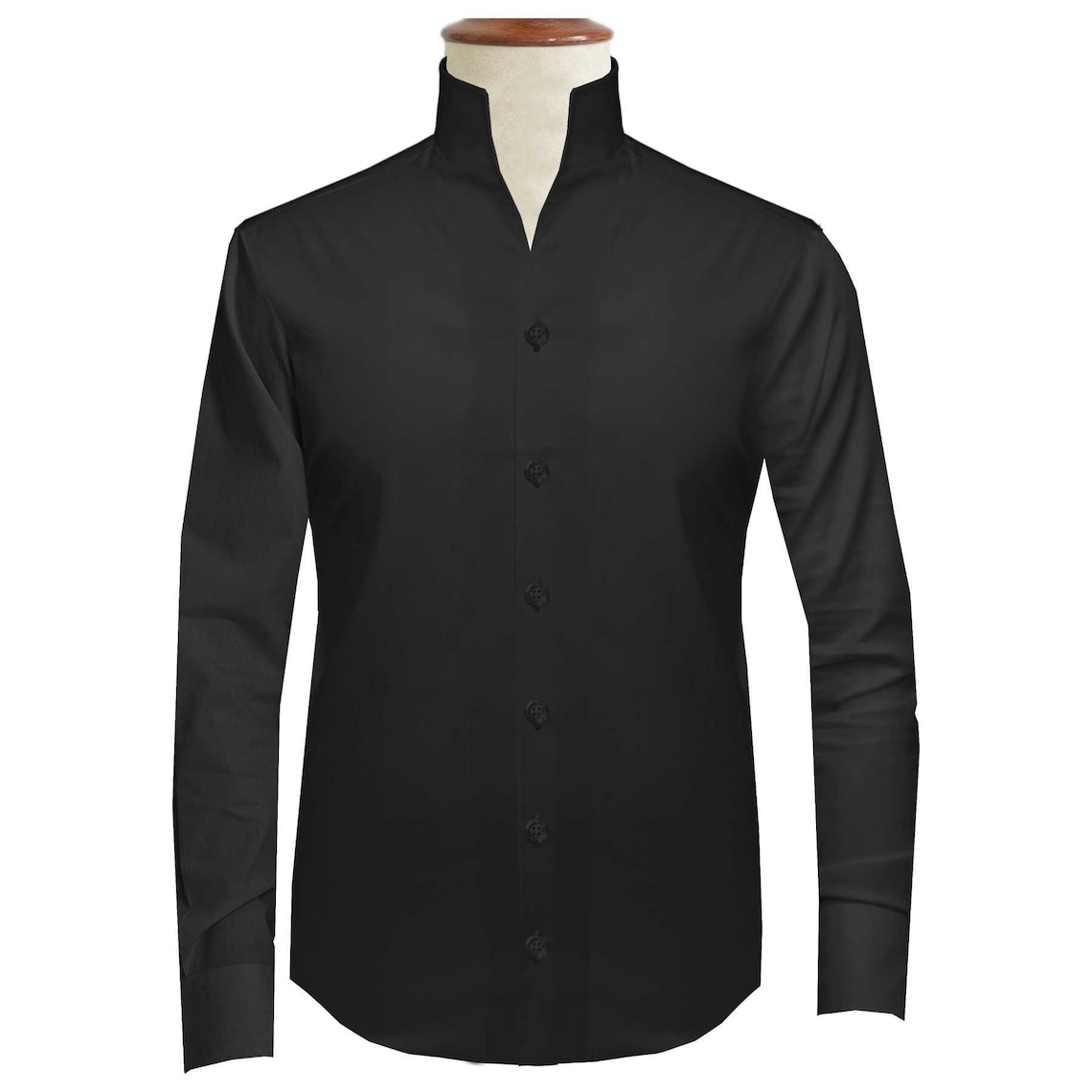 Jet Black Karl Lagerfeld Style Shirt Open Buttonless Collar Dress ...