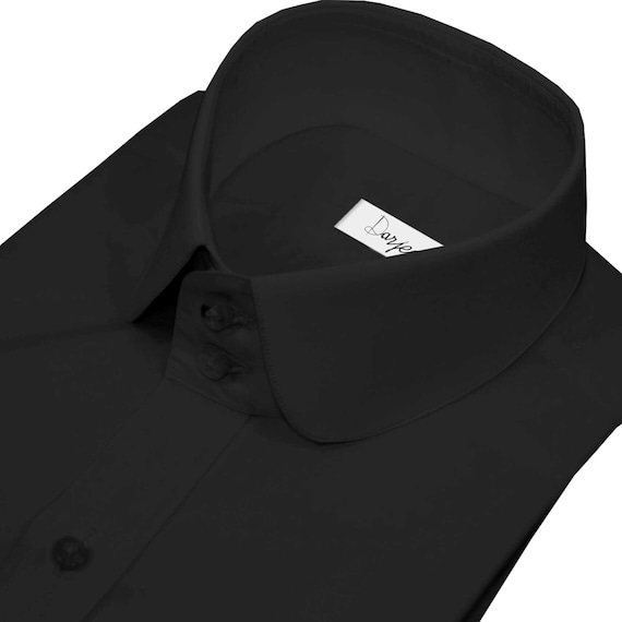 Black High Collar Men Dress Shirt Penny Round Tip Collar Peaky Blinder Style Giza Cotton Wedding Shirt Stiff Tall Neck Standing Large Collar