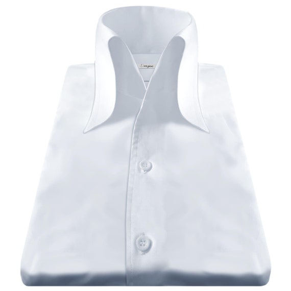 Camicia da uomo in un unico pezzo con colletto abbottonato, lunga e a punta, stile californiano, stile Hollywood Camp, colletto alto in rame, camicia coreana - Italia