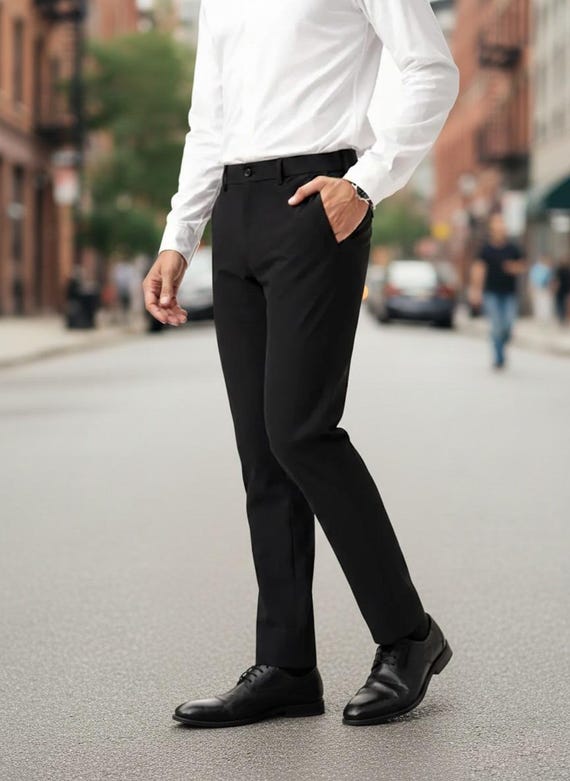 trouser mens black dress pants black pant The Black Tux Suit Pants-Classic In Black | Size: 50/34