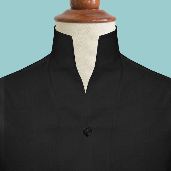 Karl Lagerfeld Style Black Open Buttonless Collar Linen Dress Shirts For Men s Tall Neck Shirt Big Collar Shirt High Open V Collar Shirt Etsy