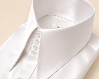 Karl lagerfeld Style High Long Pointed White Silk Shirt for Men Tall Neck Stiff Collar Shirt Large Collar Gangster Big Collar Vintage Shirt