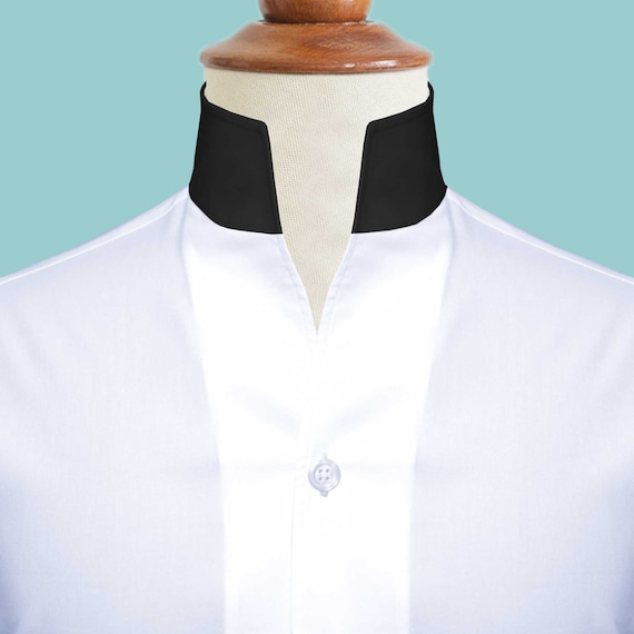 Solid White Men's Shirt High Collar Shirt Buttonless V