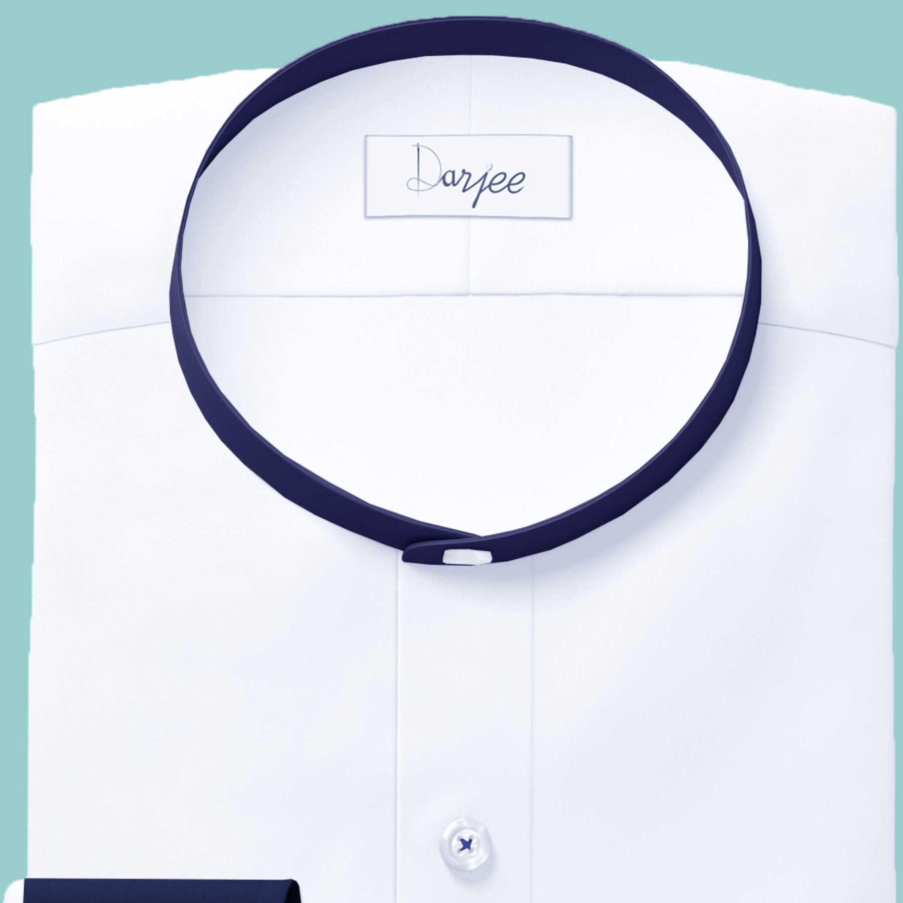 White Men Band Collar Shirt Contrasting Trim Grandad Chinese Mandarin