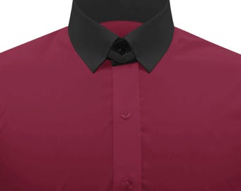 Maroon James Bond Style 100% Cotton Snap Tabbed Loop Collar Dress Shirt  Men's/ Collar Skyfall's, Tom Ford, Celebrity Outfit Style - Etsy Israel