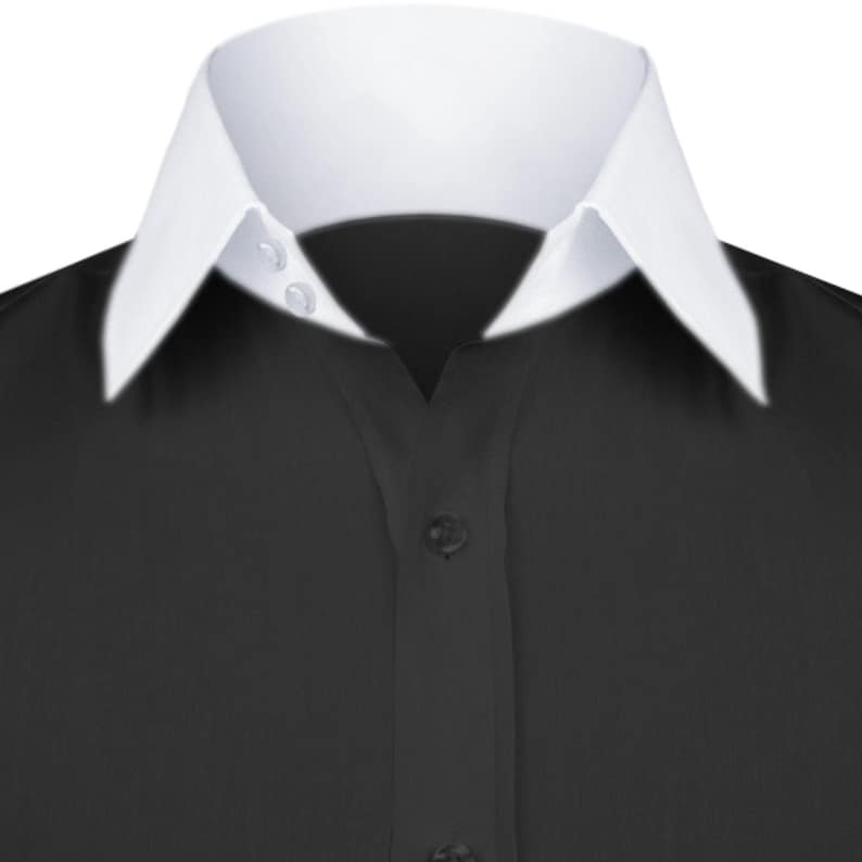 Black Spread High Collar Shirt Gift for Men 2 Buttons on Stiff High