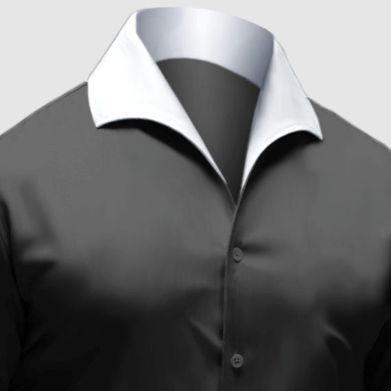 One Piece Cooper Collar Black Men Shirt Open Lapel Tailored