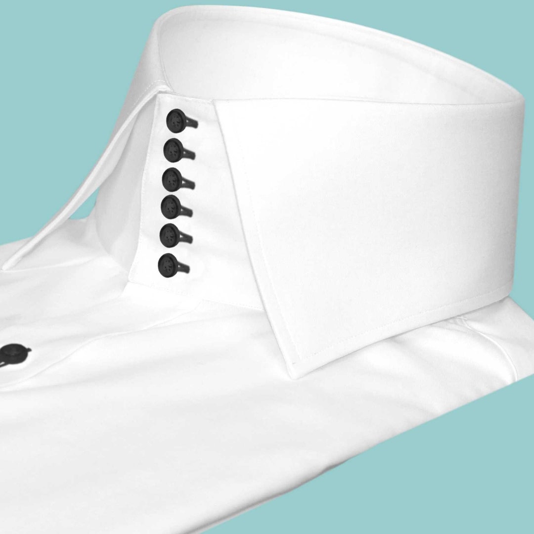 White High Collar Spread Shirt for Mens Tall Neck Collar Shirt Karl Lagerfeld Style Vintage