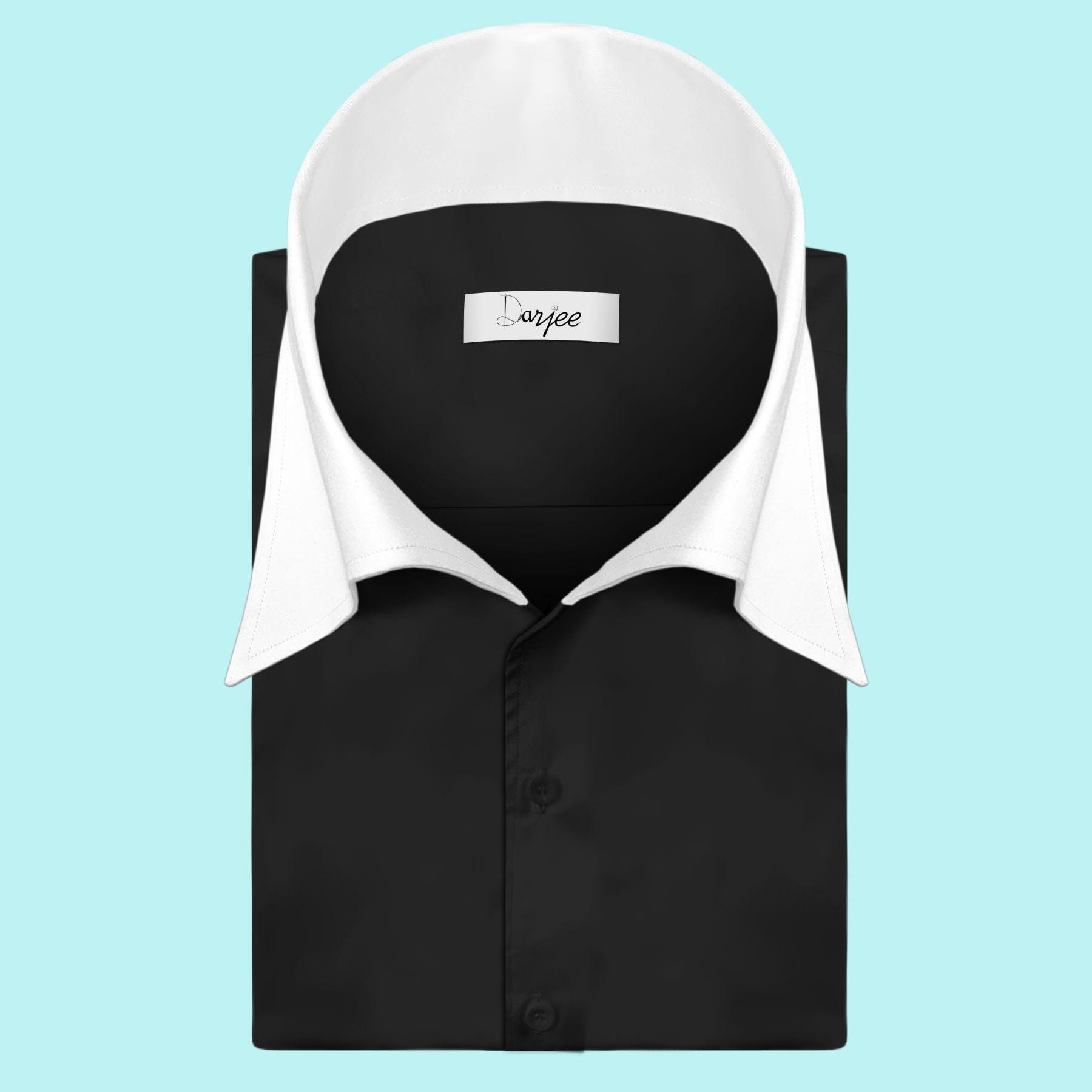 One Piece Cooper Collar Black Shirt Men Long Point Button up