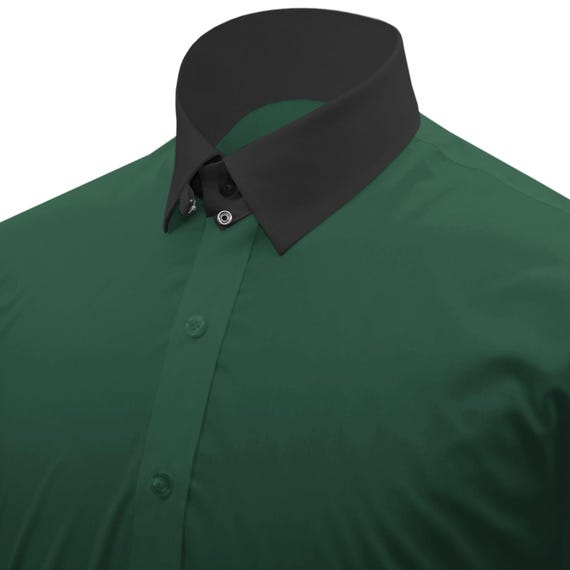 Solid Dark Green James Bond Style 100% Cotton Snap Tabbed Loop Collar Dress Shirt Men's/ Collar Skyfall's, Tom Ford, Celebrity Outfit Style