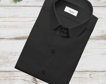 high neck formal dress men High Collar Mens Dress Shirt Open Band Stiff Tall V Neck Grey Formal Office Wear