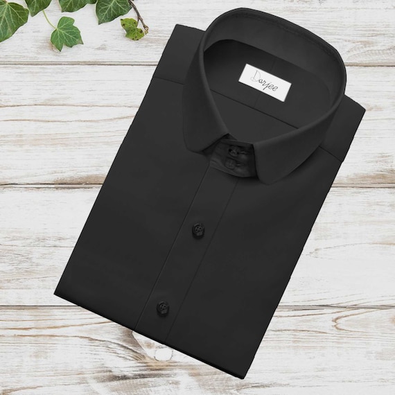 Black High Collar Men Dress Shirt Penny Round Tip Collar Peaky Blinder Style Giza Cotton Wedding Shirt Stiff Tall Neck Standing Large Collar Black High Collar Men Dress Shirt Penny Round Tip Collar Peaky Blinder Style Giza Cotton Wedding Shirt Stiff Tall Neck Standing Large Collar