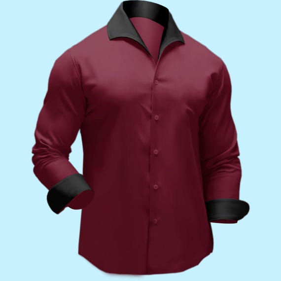 burgundy dress shirt for men Fashion Silky Long Sleeve Red Button Down Up Ultra Soft tapers at the waist Burgundy Cotton and Cashmere Flannel