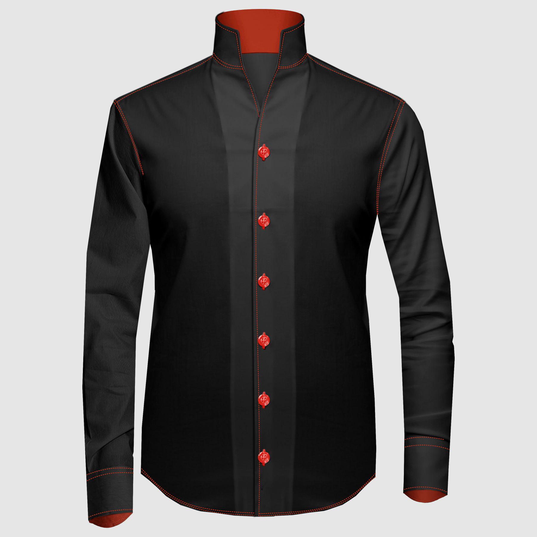 Black Men Shirt High Stand Collar Shirt One Piece Collar