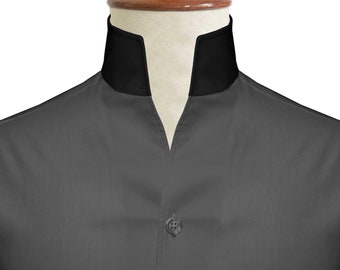 Karl Lagerfeld Style Dark Grey Open Buttonless Collar Shirt Karl Lagerfeld Style Dark Grey Open Buttonless Collar Shirt