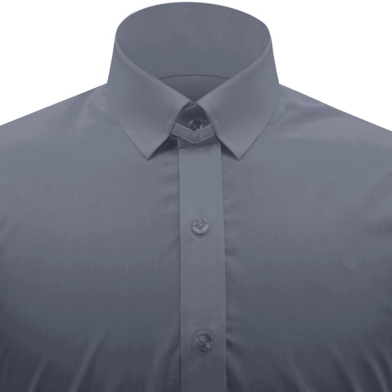 slate grey dress shirt Natural Stretch Light Grey Brushed Twill Custom Dress Shirt – Black Lapel main image 0
