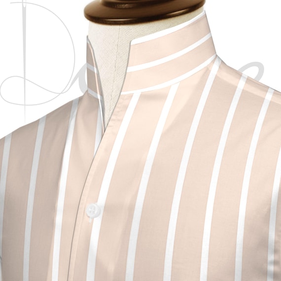 High Standing Open Buttonless Collar Dress Shirt Collar Too High Cream  Stripes High Band China Mandarin Standing Collar Men Cotton Shirt - Etsy
