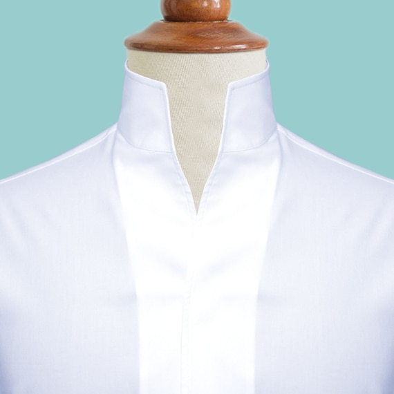High Collar Men's Dress Shirt Tall V Neck Buttonless Grey