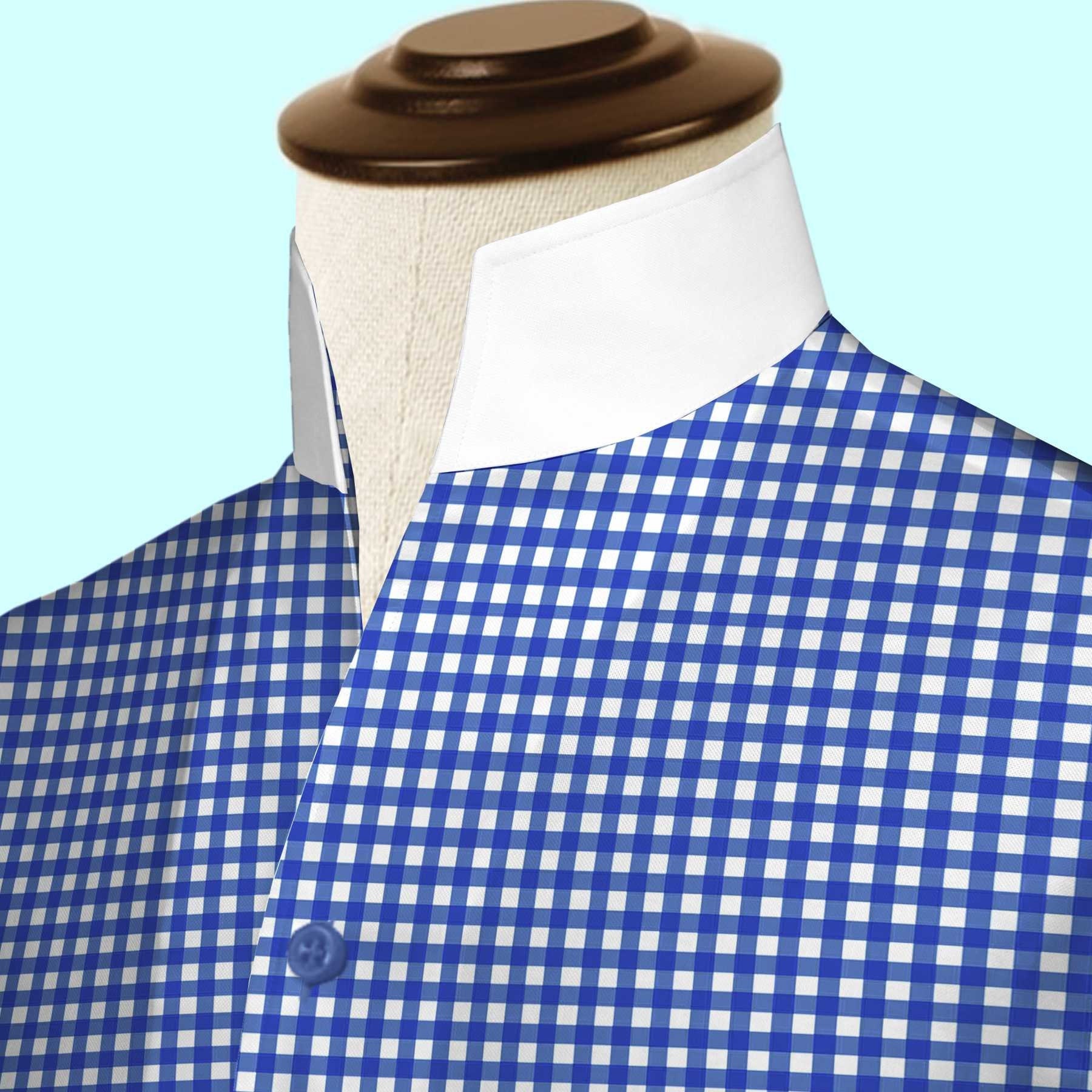 Blue Gingham Checks Karl Lagerfeld Shirt Open Buttonless Collar 