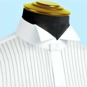 Camisa blanca de esmoquin para hombre con cuello de alas y tapeta oculta, estilo vintage, con lazo, cuello Grafton, pechera alta, camisa eduardiana con cuello de punta afilada.