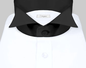 Wing Collar Men White Dress Shirt Vintage Bow Band Grafton Collar