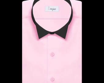 Wing Collar Men Pink Dress Shirt Vintage Band Grafton Collar High Wing Bib Front Edwardian Party Wedding Wear Shirt Sharp Tip Collar