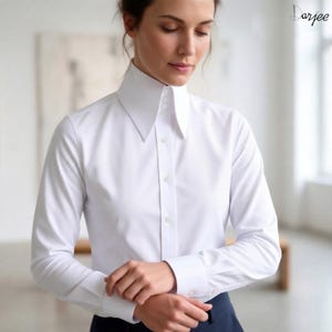 Women High Long Pointed White Blouse Shirt for Tall Neck Collar Shirt Large Collar Gangster Big Collar Vintage Shirt Karl Lagerfeld Style