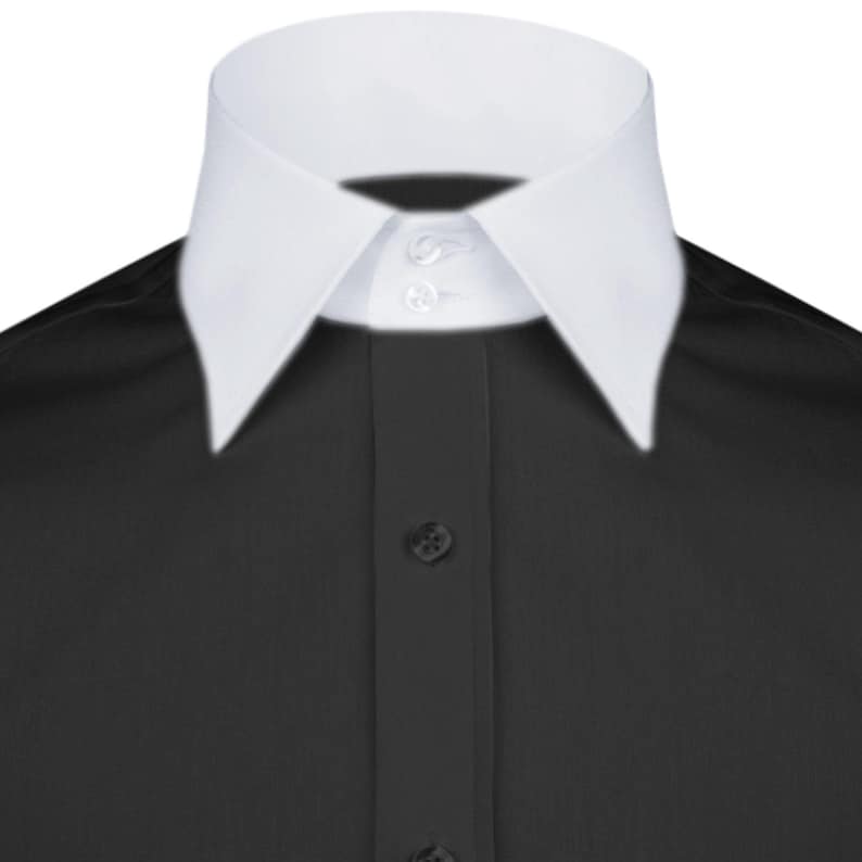 Black Spread High Collar Shirt Gift for Men 2 Buttons on Stiff High