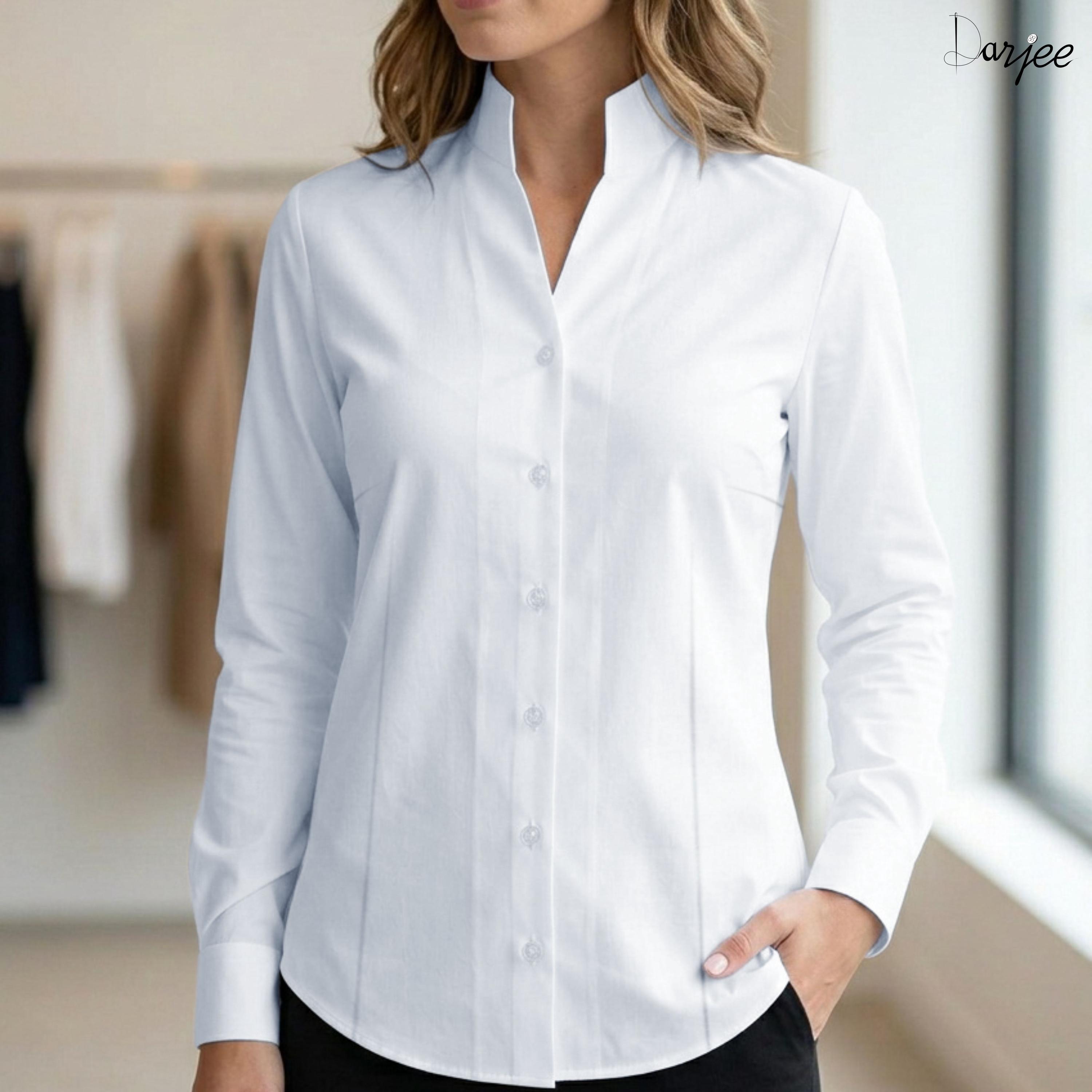 White Women Shirt High Collar Shirt Buttonless V Neck Collar Shirt High ...