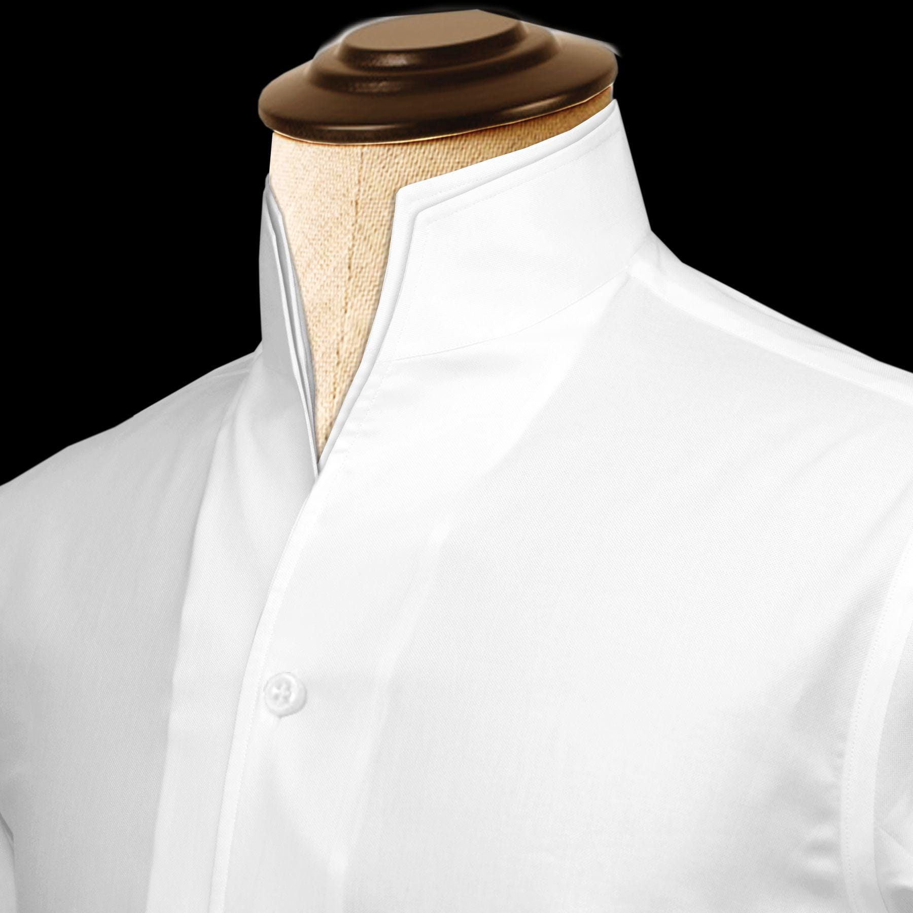 high neck formal dress men White Shirt Double Collar Shirt Buttonless V Collar Shirt High Tall Mandarin Collar Contrast Inner High Band Collar Shirt A-line evening gown