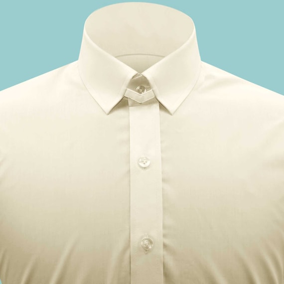 Solid Cream James Bond Style 100% Cotton Snap Tabbed Loop Collar Dress Shirt Men's/ Collar / Skyfall's, Tom Ford, Celebrity Outfit Style