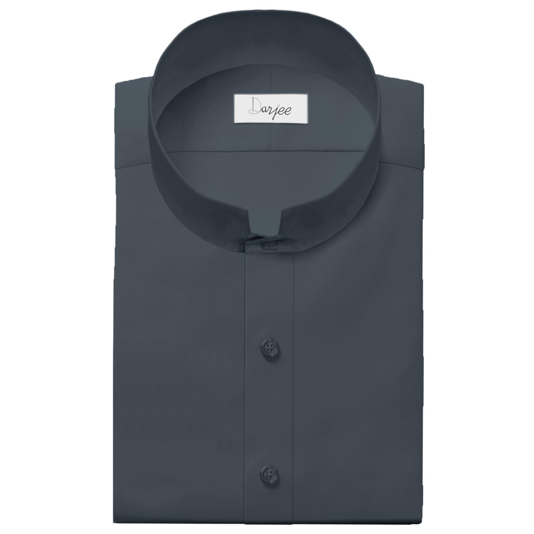 High Collar Mandarin Grandad Collar Dark Grey Men Shirt Roman