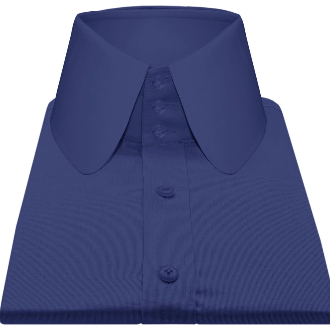 Navy Blue Men High Collar Shirt Penny Collar Shirt Round 3