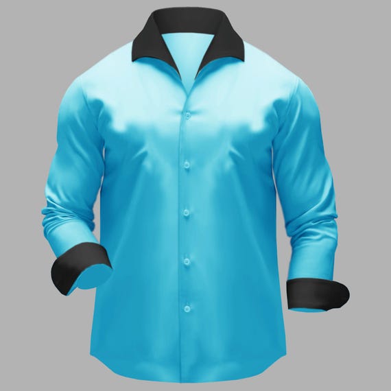 Summer Beach Party Sea Blue Cooper Collar Men Shirt One Piece Open Lapel Tailored Shirt Wedding Attire Cuban Collar Notch Korean Style Shirt Summer Beach Party Sea Blue Cooper Collar Men Shirt One Piece Open Lapel Tailored Shirt Wedding Attire Cuban Collar Notch Korean Style Shirt