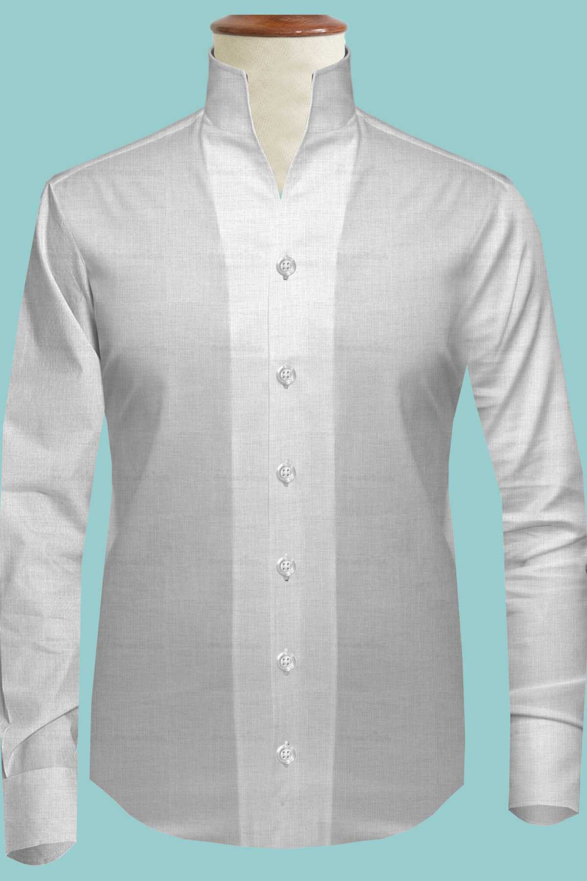 White Linen Men Shirt High Collar Tall Neck Stiff Chinese