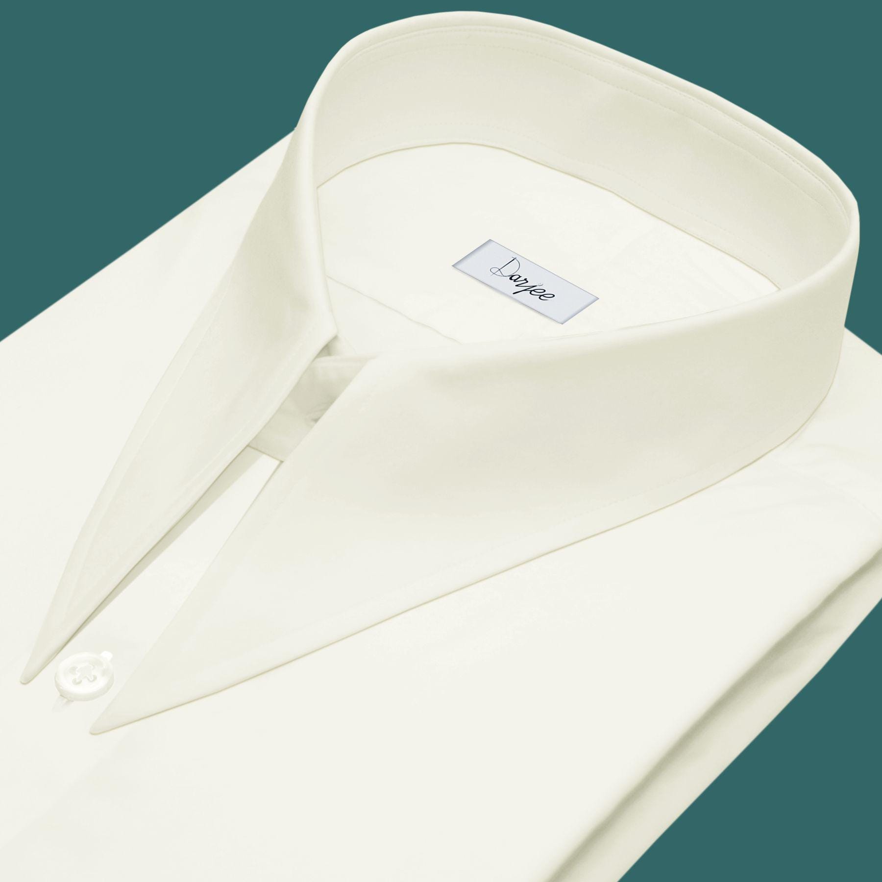 Long Pointed Collar Cream Men Shirt 50s, 60s, 70s Vintage Dagger Collar Dress Shirt Spear Pointed Big Wide Collar Gangster Style Shirt