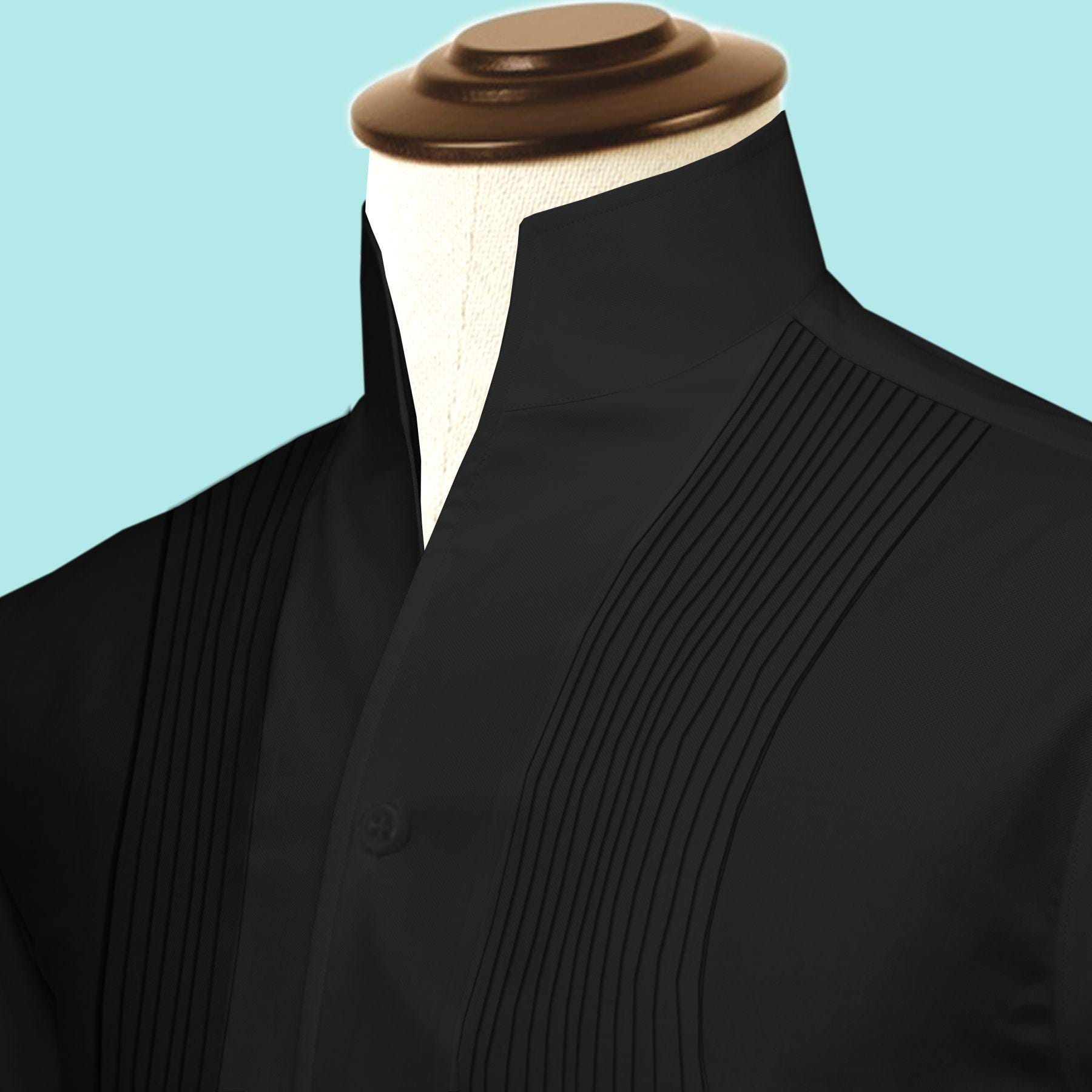 Open High Neck Collar Black Men Shirt Tuxedo Placket V Mandarin Collar Shirt High Tall Neck Collar China High Band Collar Cotton Dress Shirt