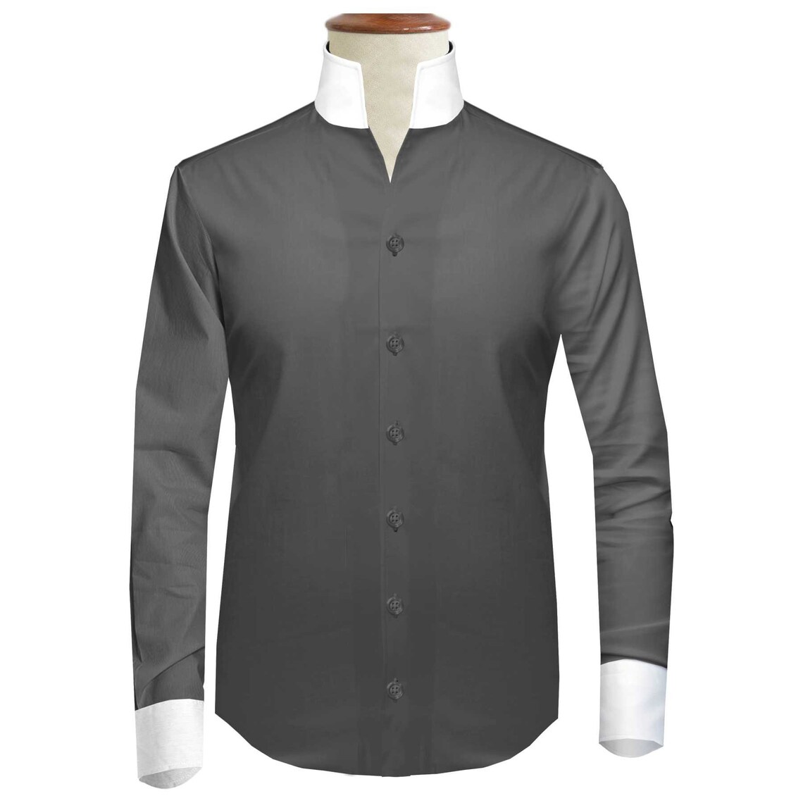 Buttonless Cuff Karl Lagerfeld Style Dark Grey Open Buttonless Collar Shirt Collar Too ...